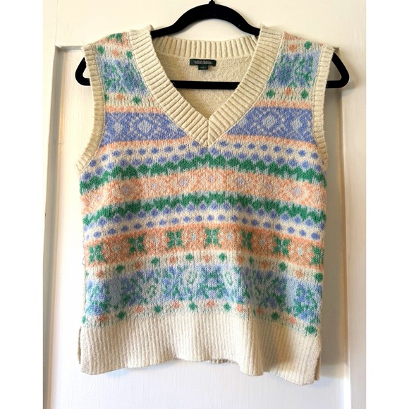 wild fable Sweaters - Wild Fable Fair Isle Sweater Vest Womens Small Pastel V Neck Cream Knit Preppy